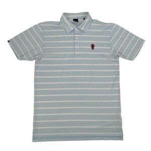 Dunning Golf Blue White Striped Collared Short Sleeve Polo Shirt Size Large Mens